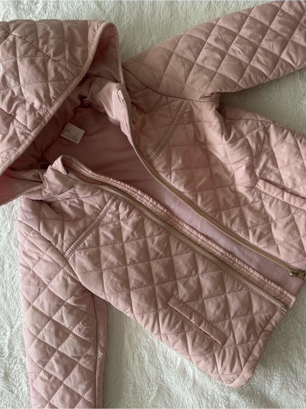 H&M Quilted Hooded Jacket - Light Blush Pink
